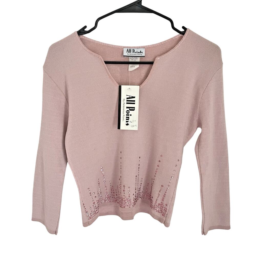 Y2K Pink Sweater L Vintage USA‎ Made Glitter Party Knit NWT Bratz Core